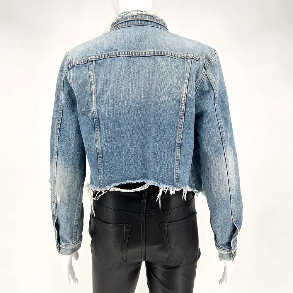 GRLFRND Cara Cropped Denim Jacket Women’s Size Small Mary Jane Distressed